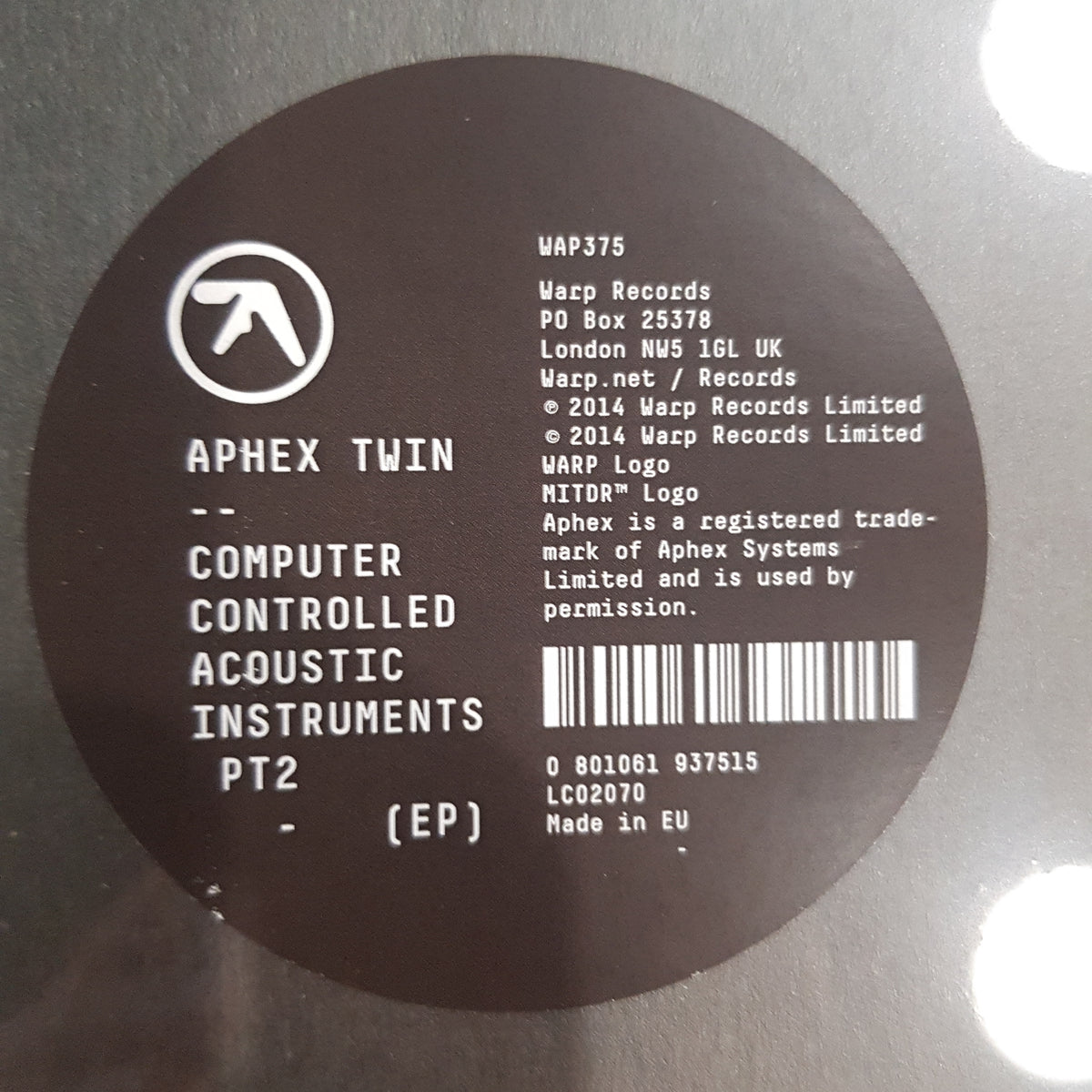 APHEX TWIN COMPUTER CONTROLLED ACOUSTIC INSTRUMENTS PT2 (12") VINYL