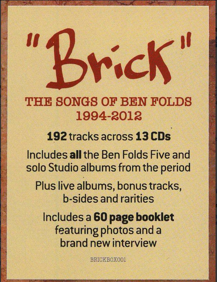 BEN FOLDS BRICK THE SONGS OF BEN FOLDS 1994 2012 13 x CD BOX SET