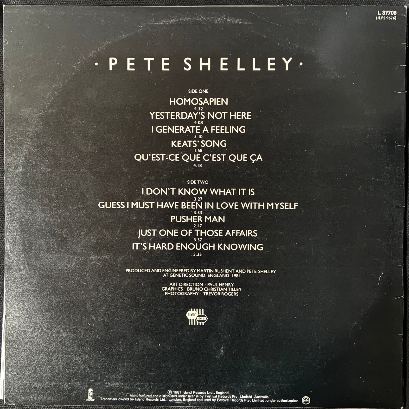 PETE SHELLEY - HOMOSAPIEN (USED VINYL 1981 AUS M-/EX+)