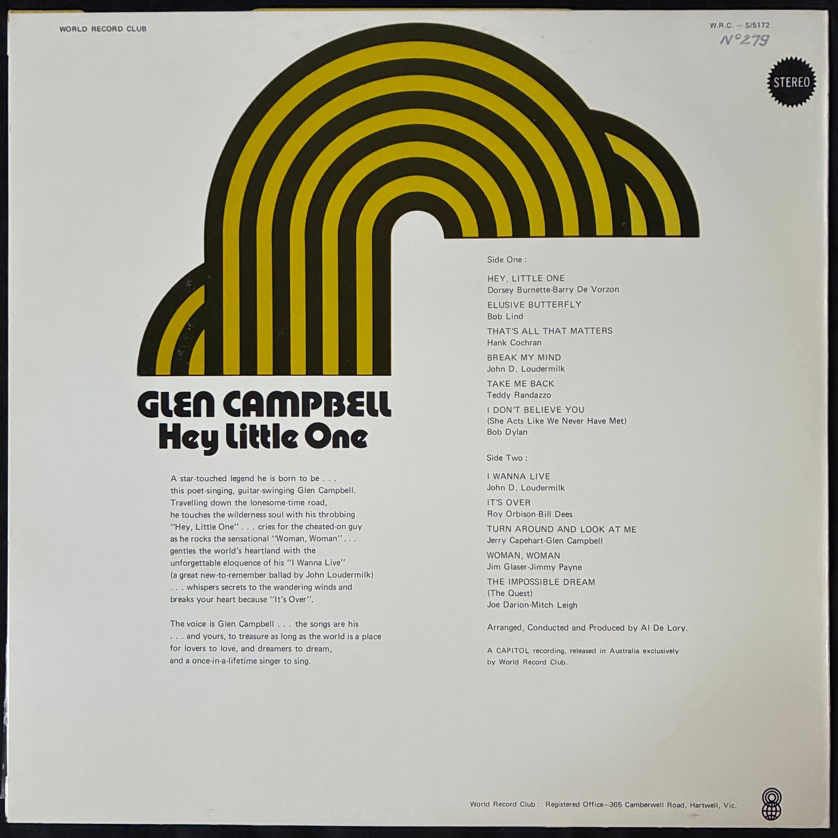 GLEN CAMPBELL - HEY LITTLE ONE (USED VINYL 1978 AUS M-/EX)