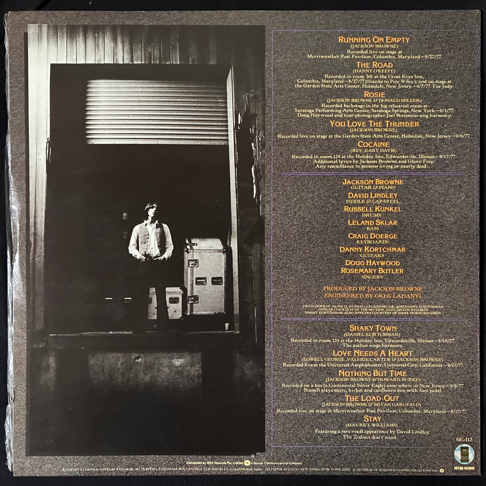 JACKSON BROWNE - RUNNING ON EMPTY (USED VINYL 1977 AUS M-/EX+)