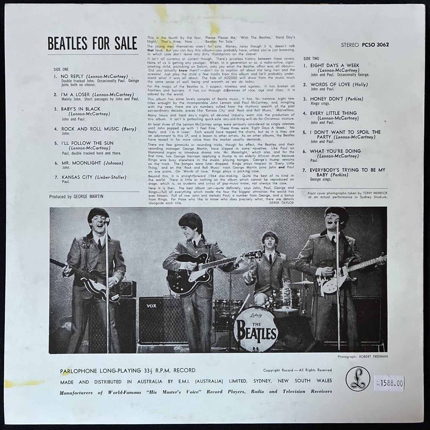 BEATLES - BEATLES FOR SALE (USED VINYL 1978 AUS M-/EX-)