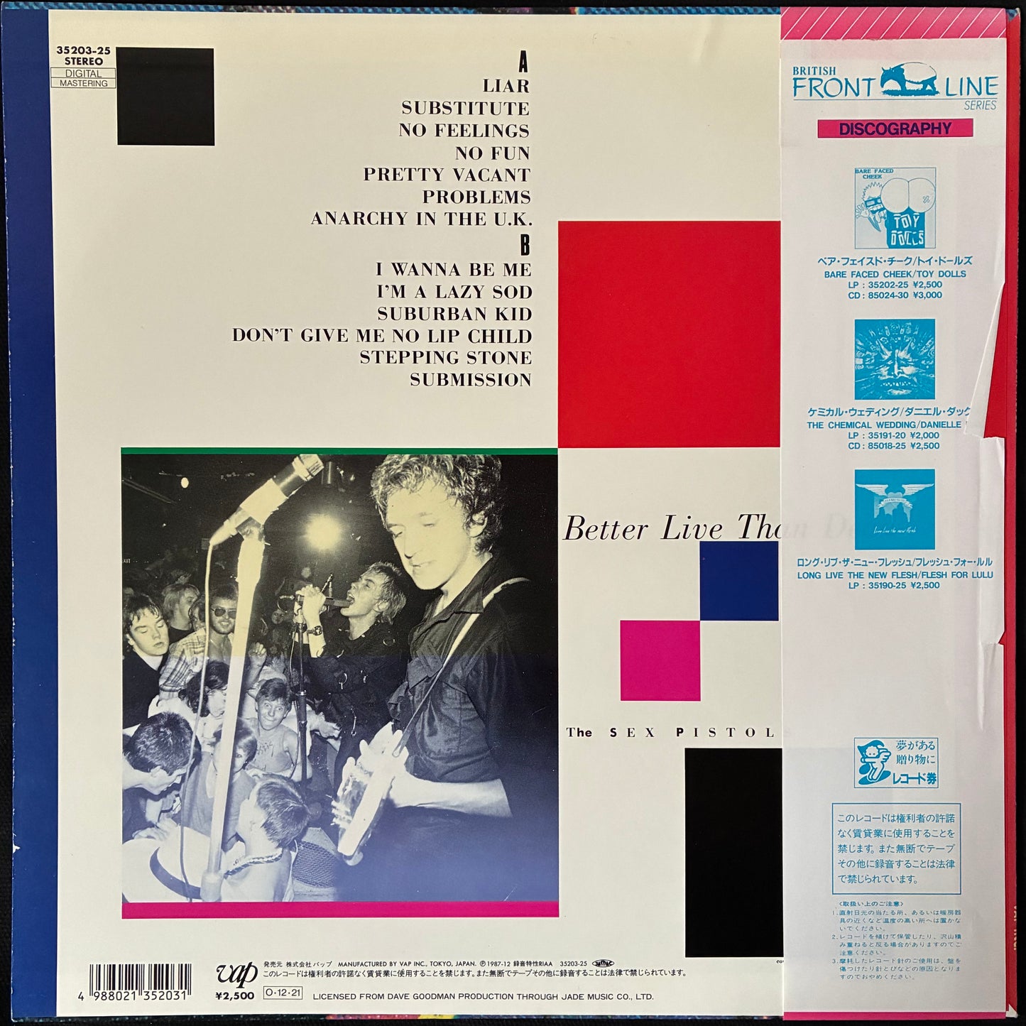 SEX PISTOLS - BETTER LIVE THAN DEAD (USED VINYL 1987 JAPAN M-/M-)