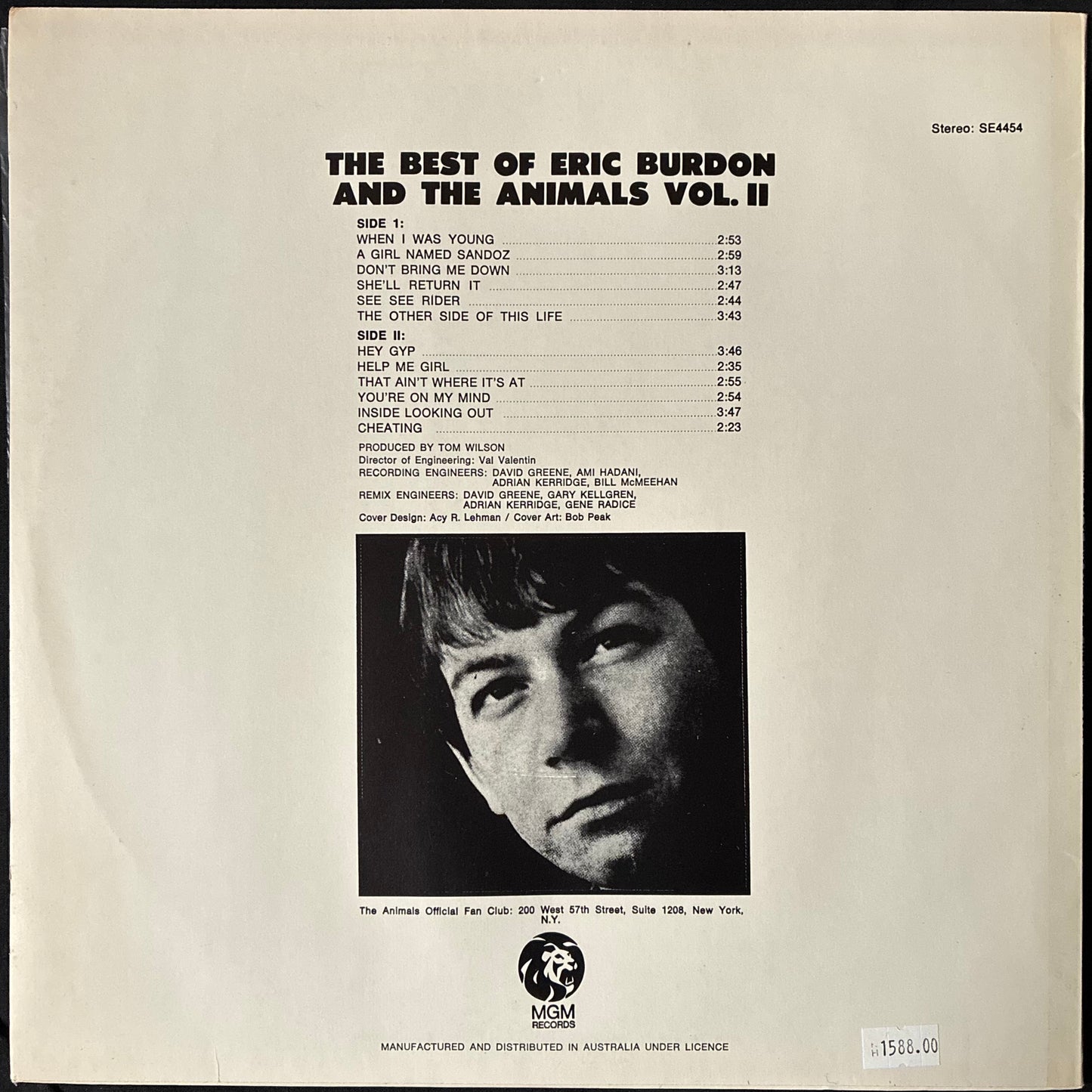 ERIC BURDON AND THE ANIMALS - THE BEST OF ERIC BURDON AND THE ANIMALS VOL. II (USED VINYL AUS EX+/EX+)
