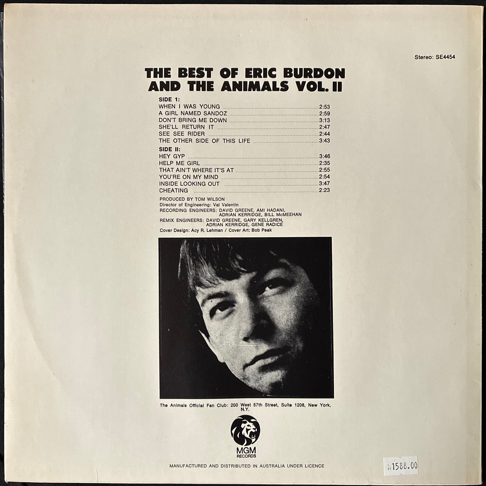 ERIC BURDON AND THE ANIMALS - THE BEST OF ERIC BURDON AND THE ANIMALS VOL. II (USED VINYL AUS EX+/EX+)