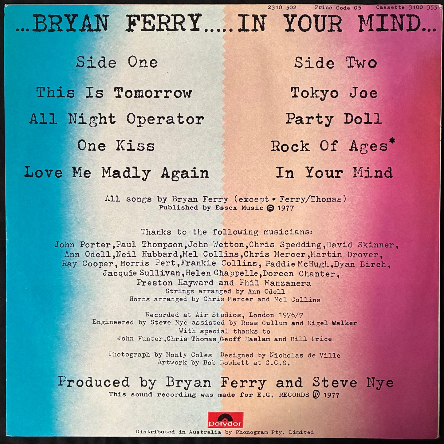 BRYAN FERRY - IN YOUR MIND (USED VINYL 1977 AUS M-/EX)