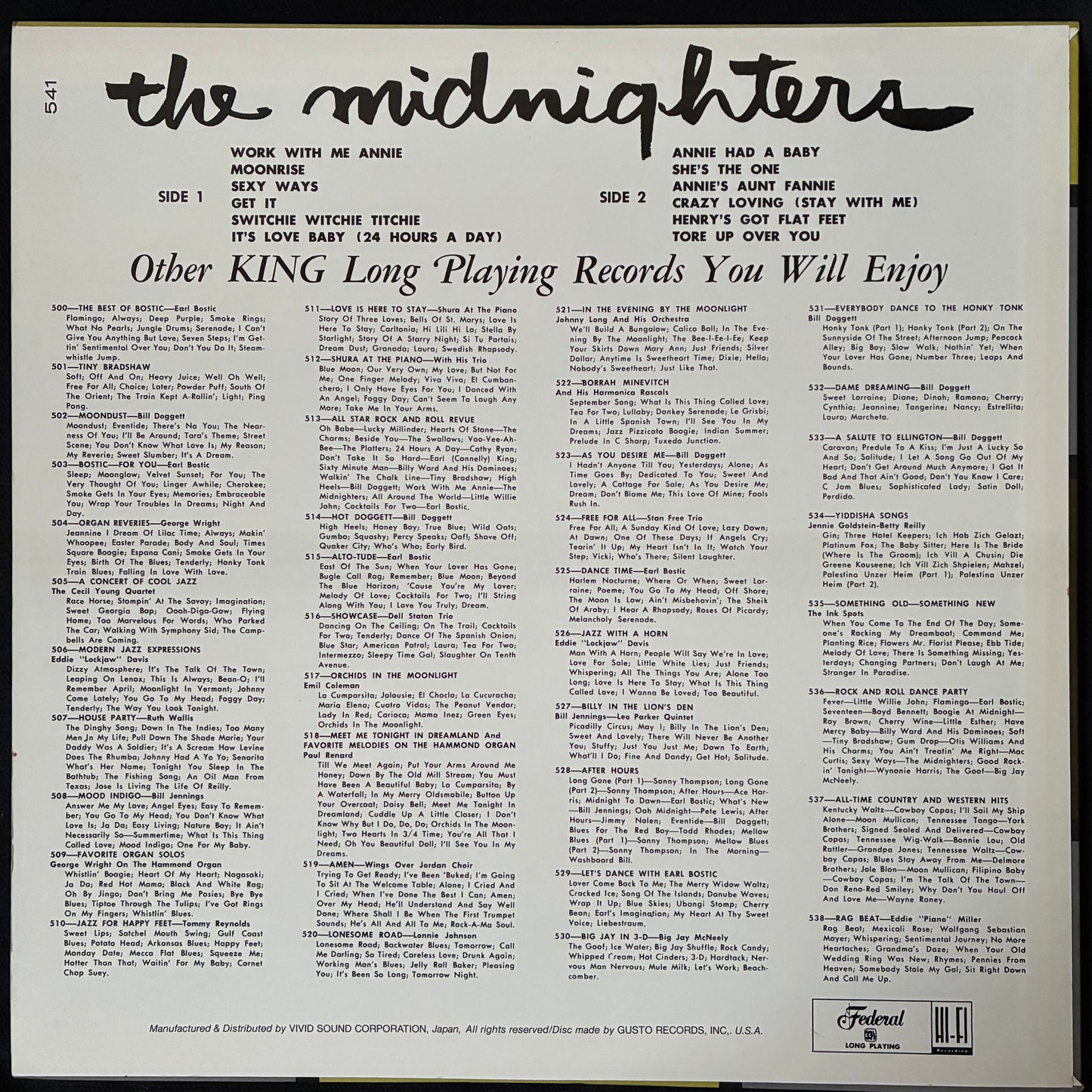 MIDNIGHTERS - THEIR GREATEST HITS (USED VINYL JAPAN/US M-/M-)