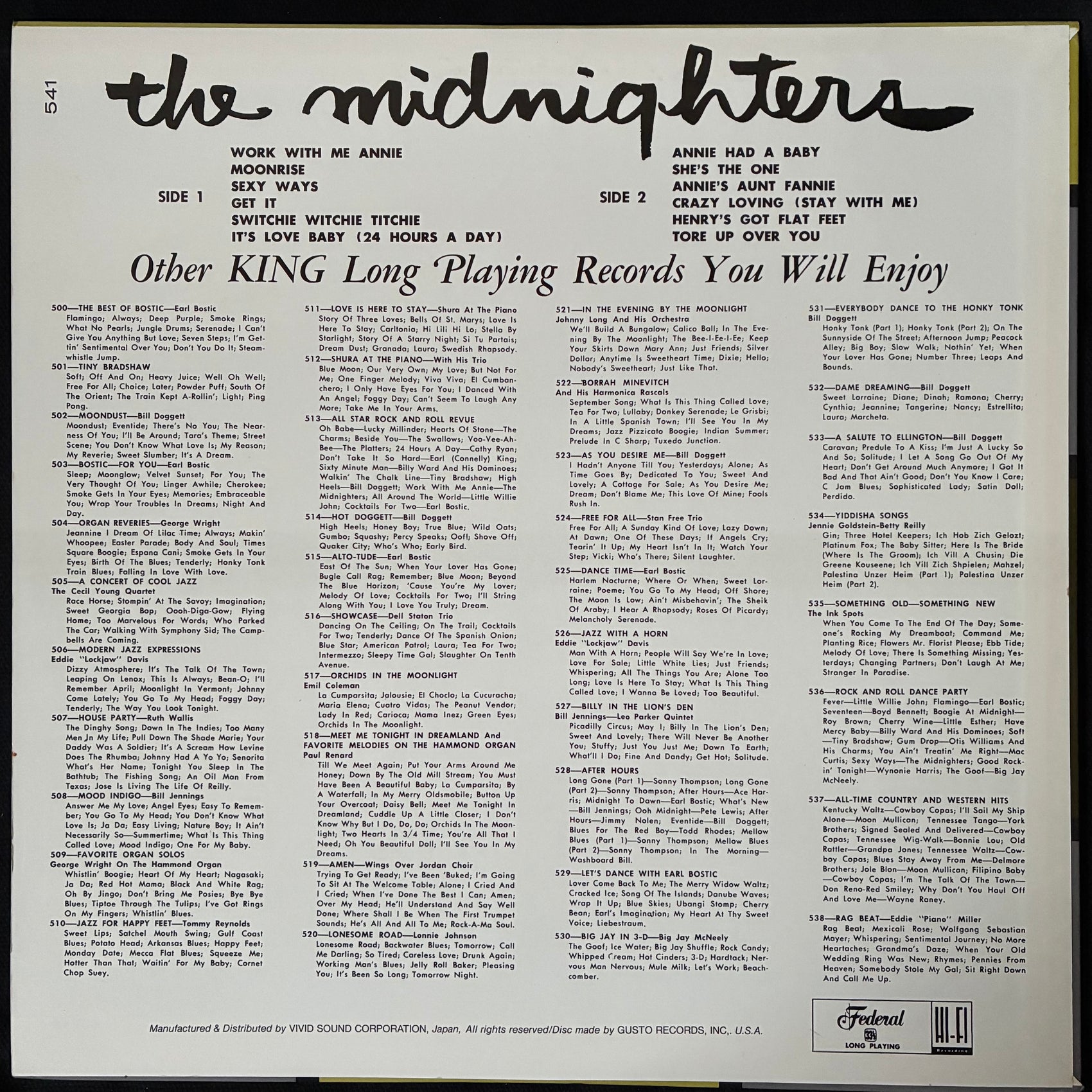 MIDNIGHTERS - THEIR GREATEST HITS (USED VINYL JAPAN/US M-/M-)