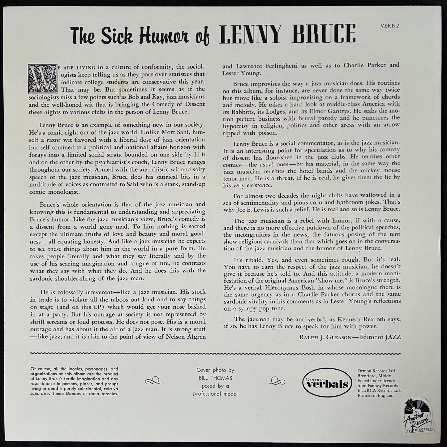 LENNY BRUCE - THE SICK HUMOUR OF LENNY BRUCE (USED VINYL 1984 UK M-/M-)