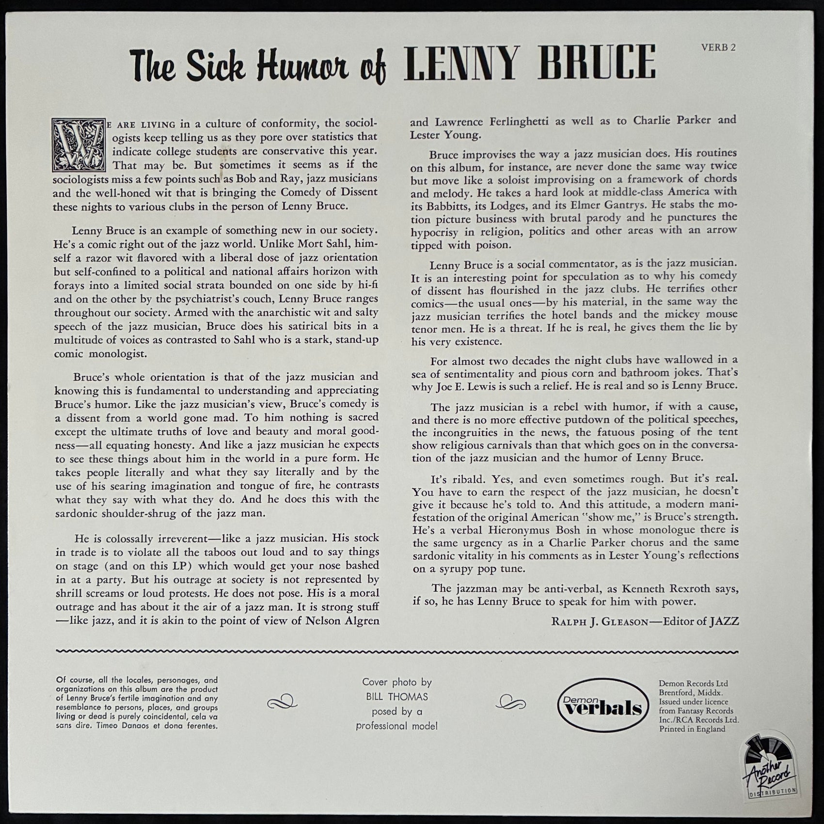 LENNY BRUCE - THE SICK HUMOUR OF LENNY BRUCE (USED VINYL 1984 UK M-/M-)