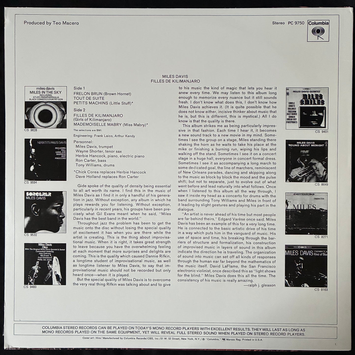 MILES DAVIS - FILLES DE KILIMANJARO (USED VINYL US M-/M-)