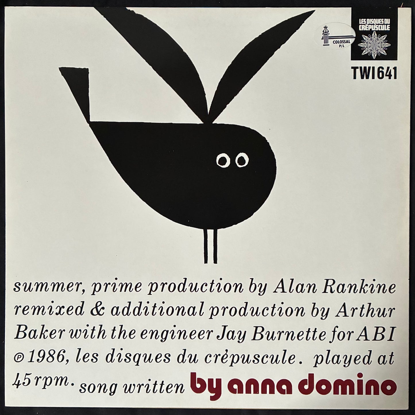 ANNA DOMINO - SUMMER (12") (USED VINYL 1986 BENELUX M-/M-)