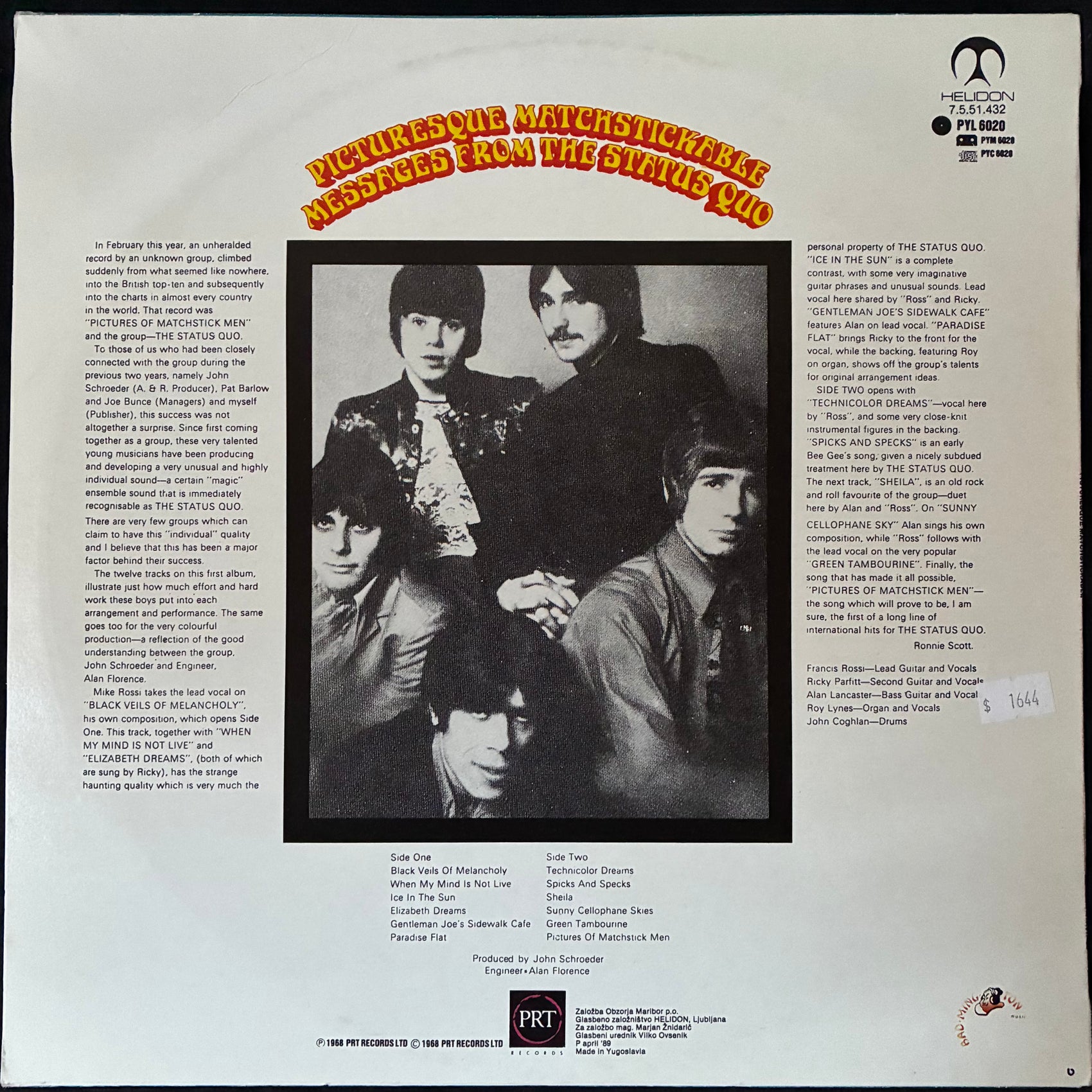 STATUS QUO - PICTURESQUE MATCHSTICKABLE MESSAGES FROM THE STATUS QUO (USED VINYL 1989 YUGOSLAVIA EX+/EX-)