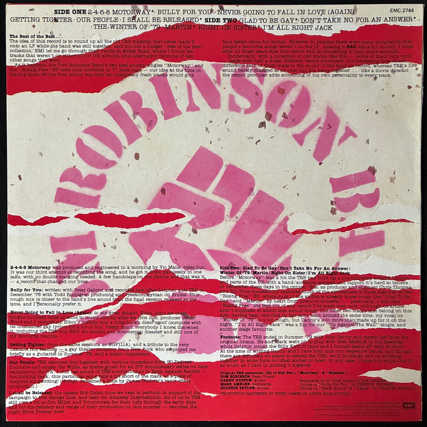 TOM ROBINSON BAND - TOM ROBINSON BAND (USED VINYL 1981 AUS M-/M-)