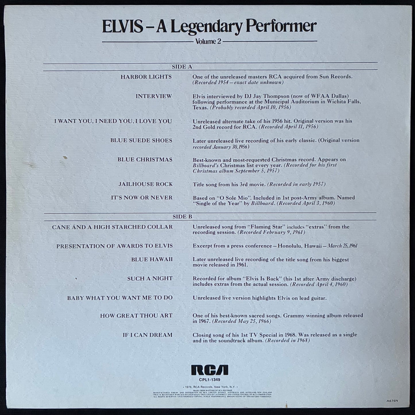 ELVIS PRESLEY - A LEGENDARY PERFORMER : ELVIS, VOLUME 2 (USED VINYL 1976 AUS M-/EX-)