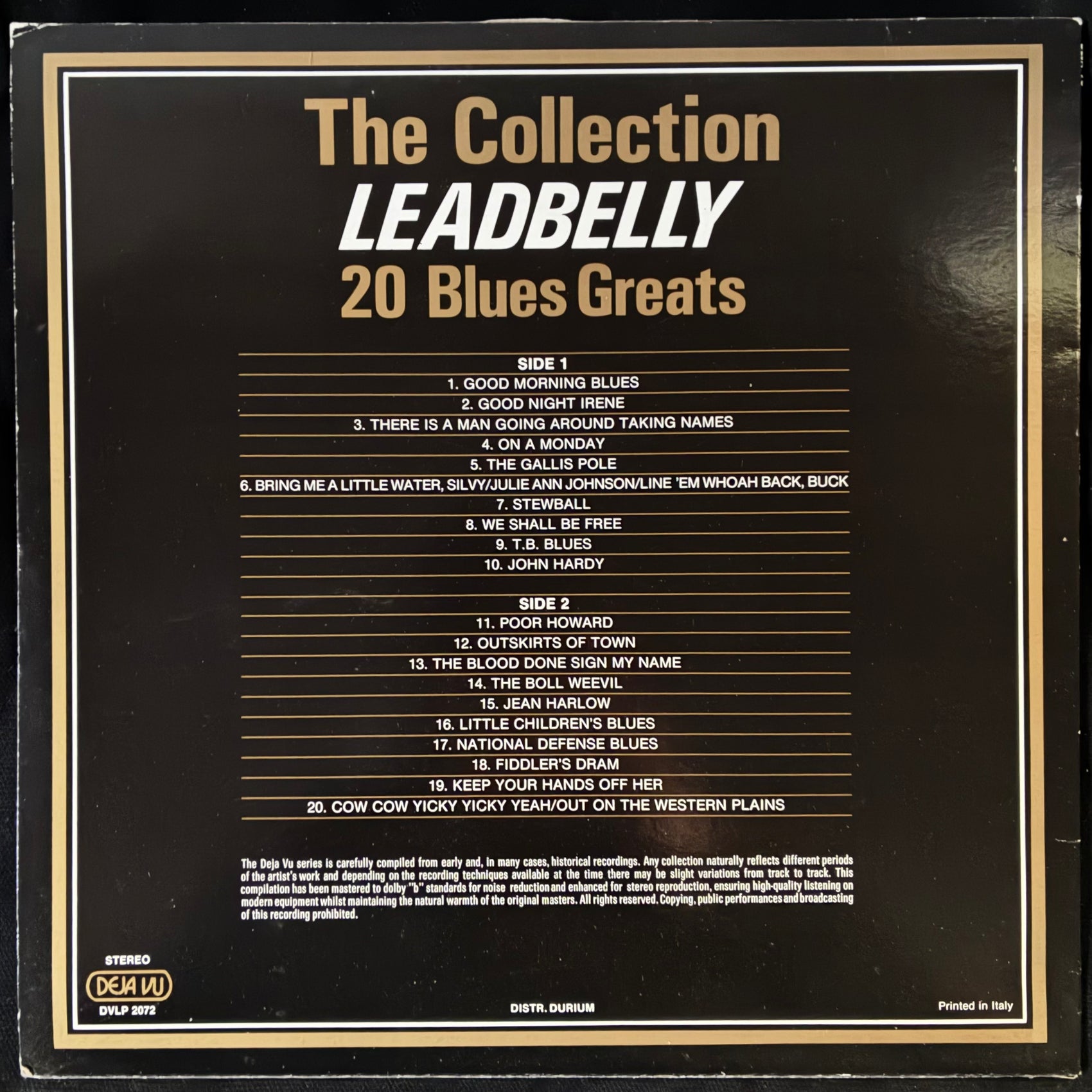 LEADBELLY - THE LEADBELLY COLLECTION : 20 BLUES GREATS (USED VINYL 1986 ITALY M-/EX+)