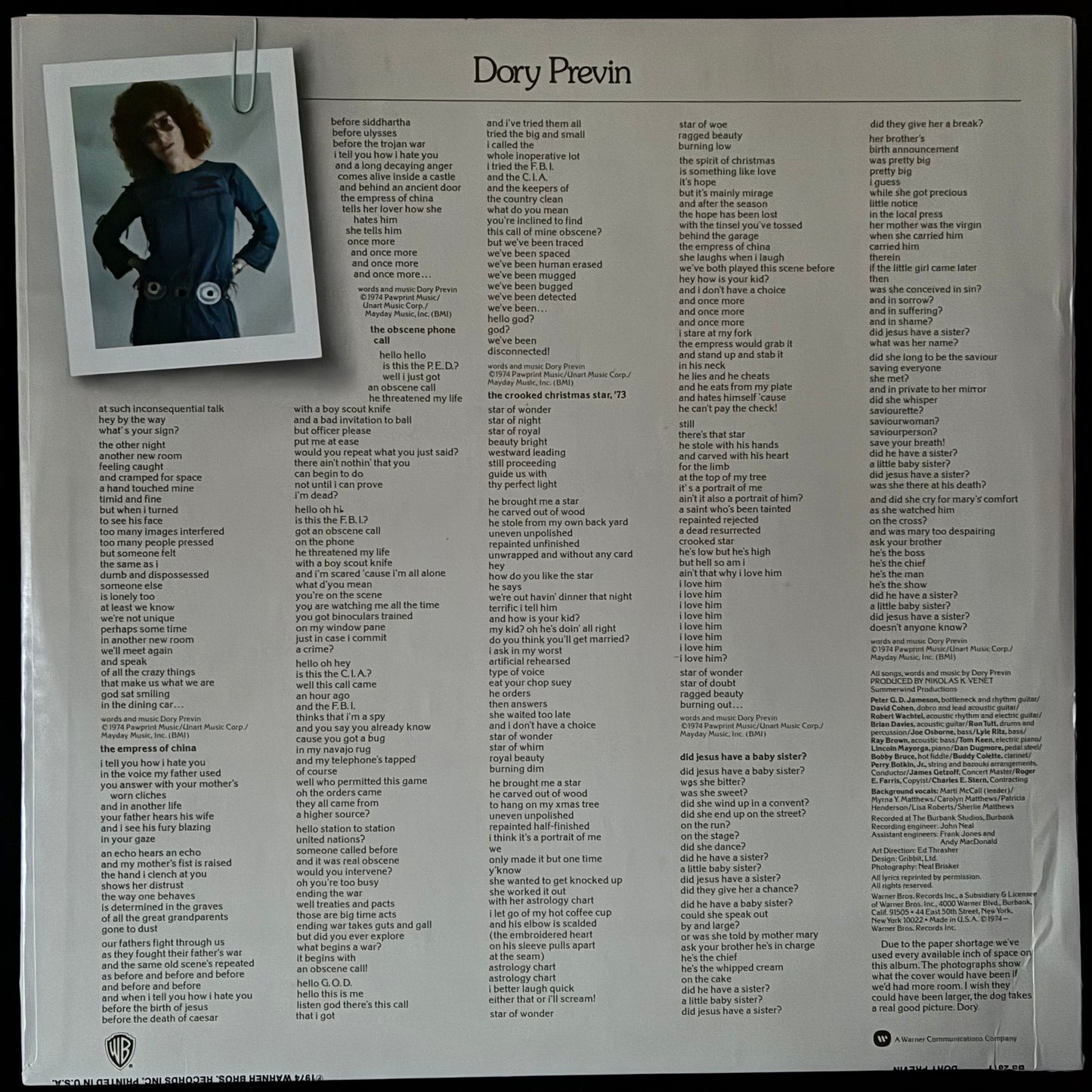 DORY PREVIN - DORY PREVIN (USED VINYL 1974 US M-/M-)