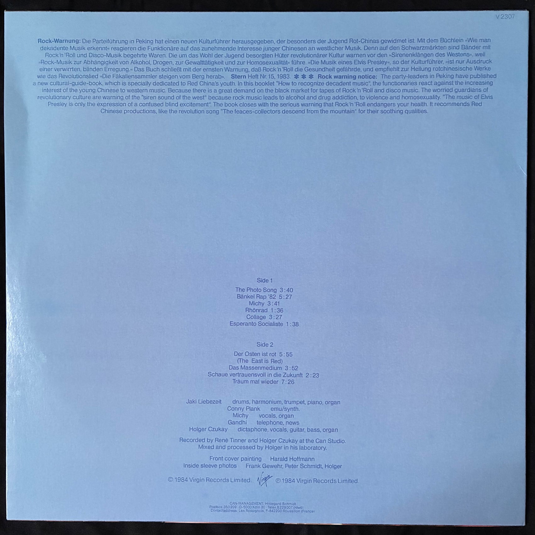 HOLGER CZUKAY - DER OSTEN IST ROT (USED VINYL 1984 AUS M-/M-)