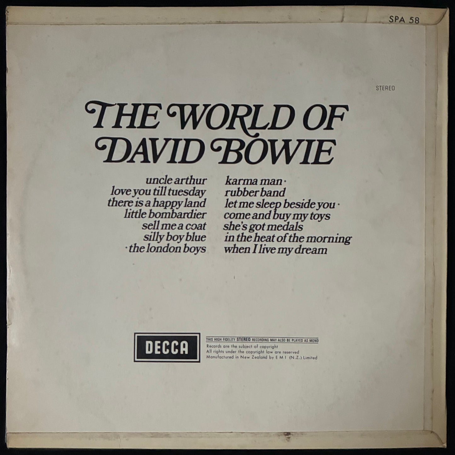 DAVID BOWIE - THE WORLD OF DAVID BOWIE (USED VINYL 1970 NZ M-/EX-)
