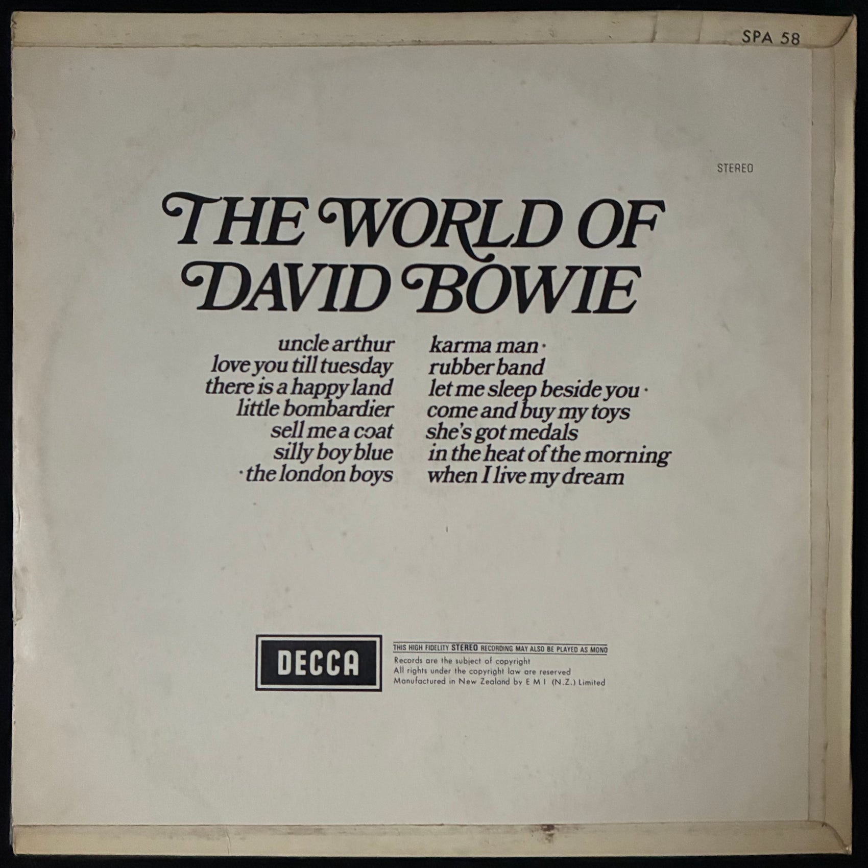 DAVID BOWIE - THE WORLD OF DAVID BOWIE (USED VINYL 1970 NZ M-/EX-)
