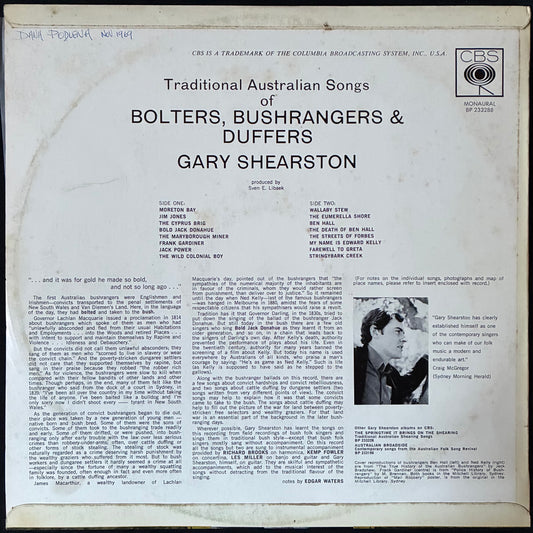 GARY SHEARSTON - BOLTERS, BUSHRANGERS & DUFFERS (USED VINYL 1965 AUS EX+/EX-)