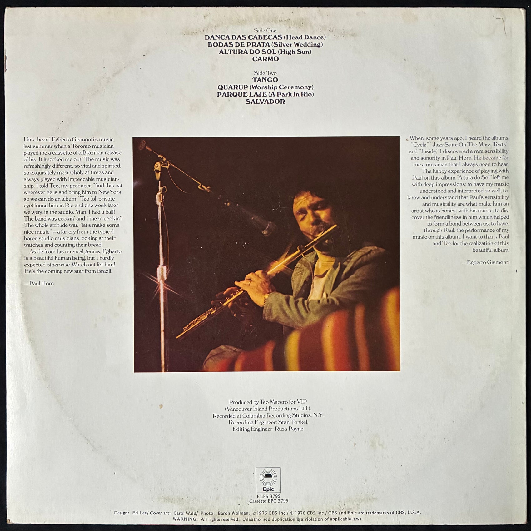 PAUL HORN - ALTURA DO SOL (HIGH SUN) (USED VINYL 1976 AUS EX+/EX)