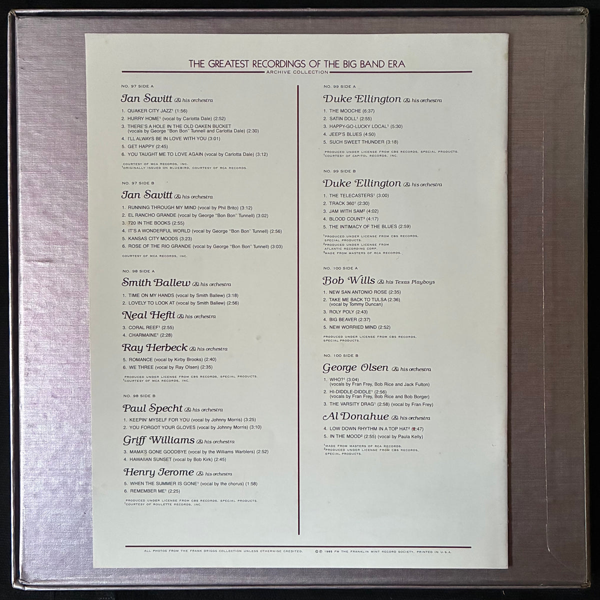 VARIOUS ARTISTS - THE GREATEST RECORDINGS OF THE BIG BAND ERA (RED COLOURED) (4LP BOX SET) (USED VINYL 1980 US M-/M-)