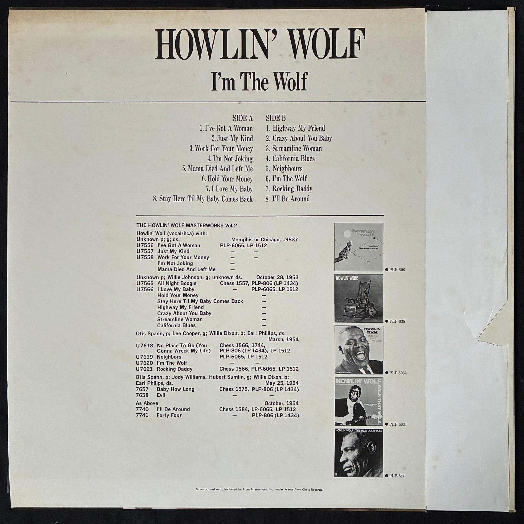 HOWLIN' WOLF - THE HOWLIN' WOLF MASTERWORKS, VOL. 2 : I'M THE WOLF (USED VINYL 1985 JAPAN M-/EX+)