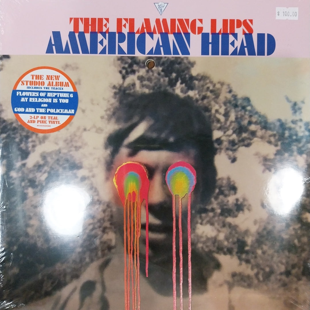 FLAMING LIPS - AMERICAN HEAD (SIGNED BY WAYNE COYNE) (TEAL AND PINK COLOURED) VINYL