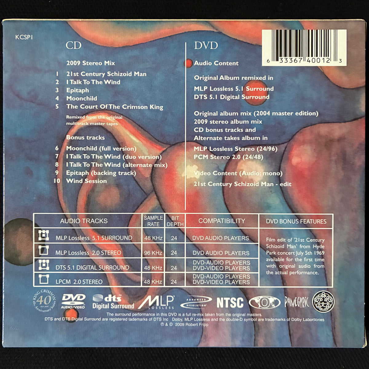 KING CRIMSON - IN THE COURT OF THE CRIMSON KING : 40TH ANNIVERSARY (CD+DVD) (USED CD/DVD 2009 UK/EU M-/M-)