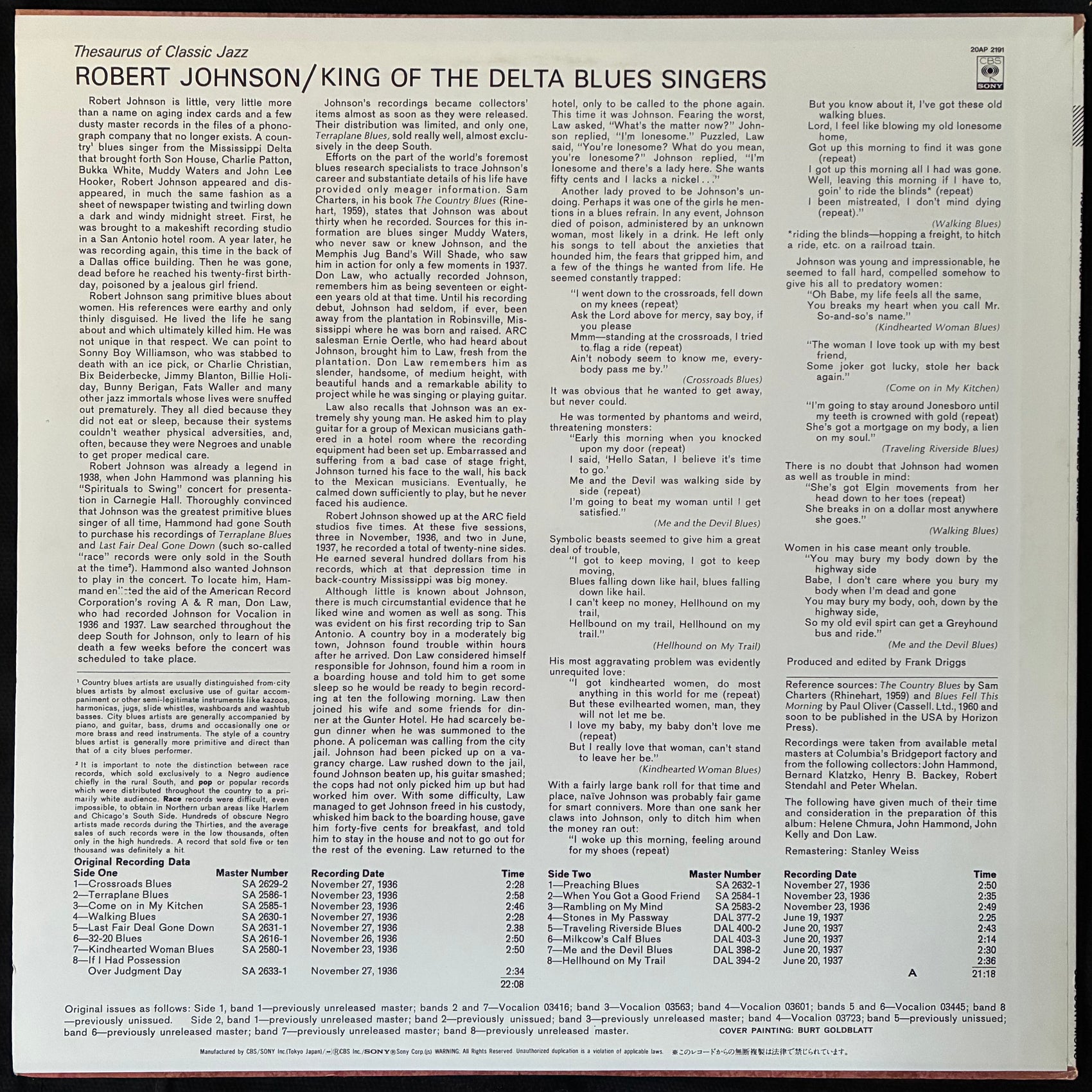 ROBERT JOHNSON - KING OF THE DELTA BLUES SINGERS (USED VINYL 1981 JAPAN M-/M-)