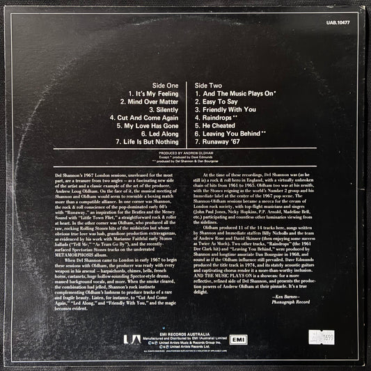 DEL SHANNON - ...AND THE MUSIC PLAYS ON (USED VINYL 1978 AUS M-/M-)