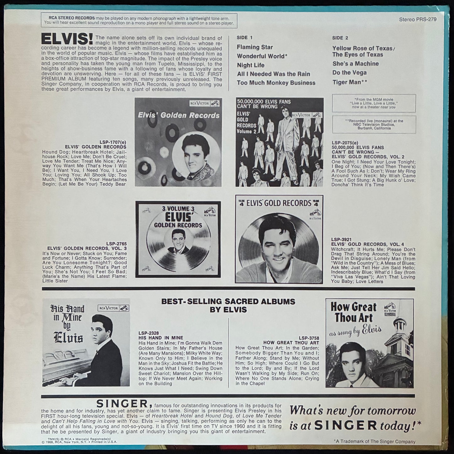 ELVIS PRESLEY - ELVIS SINGING FLAMING STAR AND OTHERS (USED VINYL US EX+/EX+)