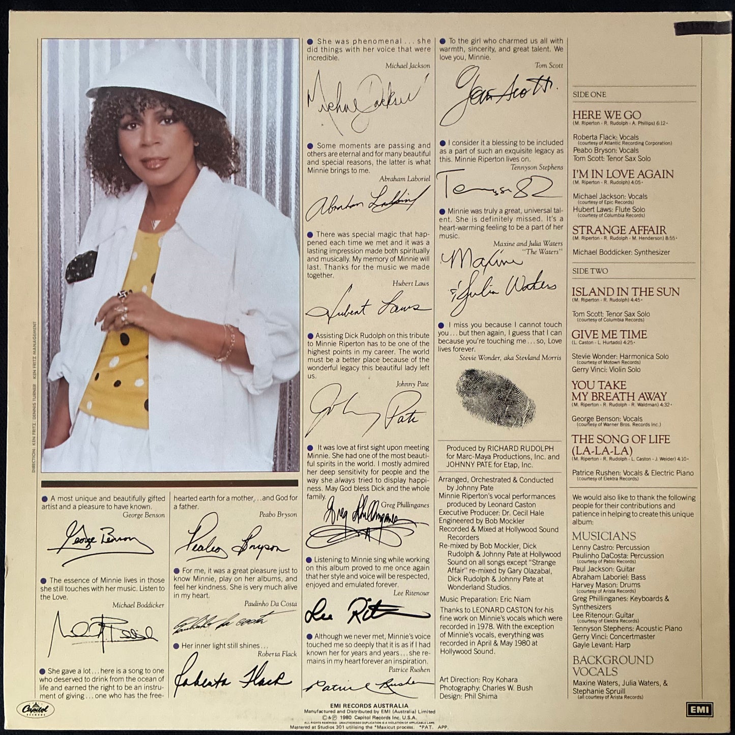 MINNIE RIPERTON - LOVE LIVES FOREVER (USED VINYL 1980 AUS M-/M-)