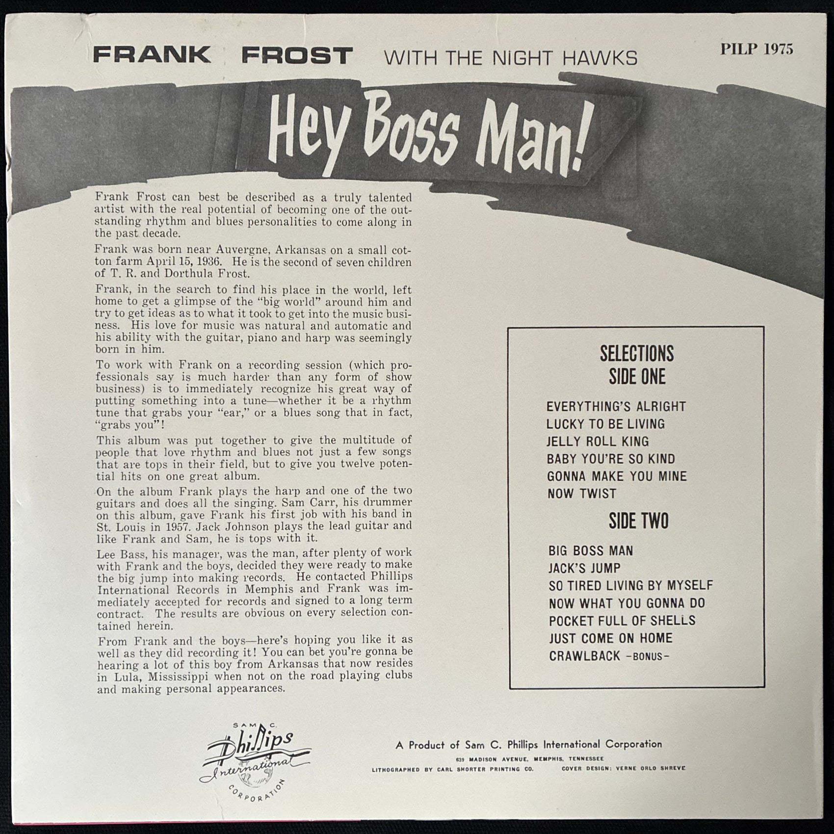 FRANK FROST WITH THE NIGHTHAWKS - HEY BOSS MAN! (USED VINYL US M-/M-)