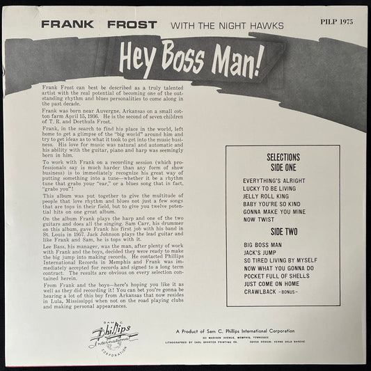 FRANK FROST WITH THE NIGHTHAWKS - HEY BOSS MAN! (USED VINYL US M-/M-)