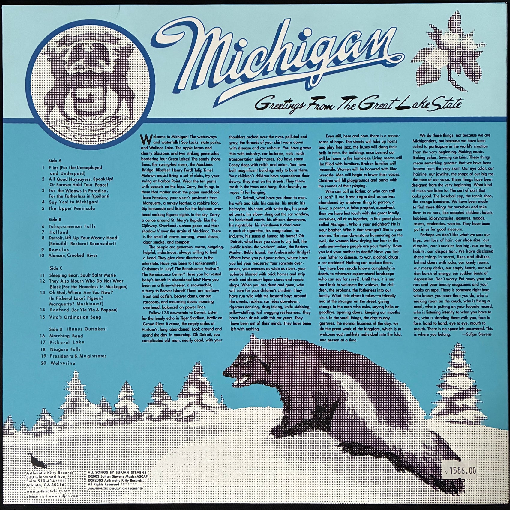 SUFJAN STEVENS - GREETINGS FROM MICHIGAN : THE GREAT LAKE STATE (2LP) (BLUE/WHITE SWIRL) (USED VINYL 2023 US M-/M-)