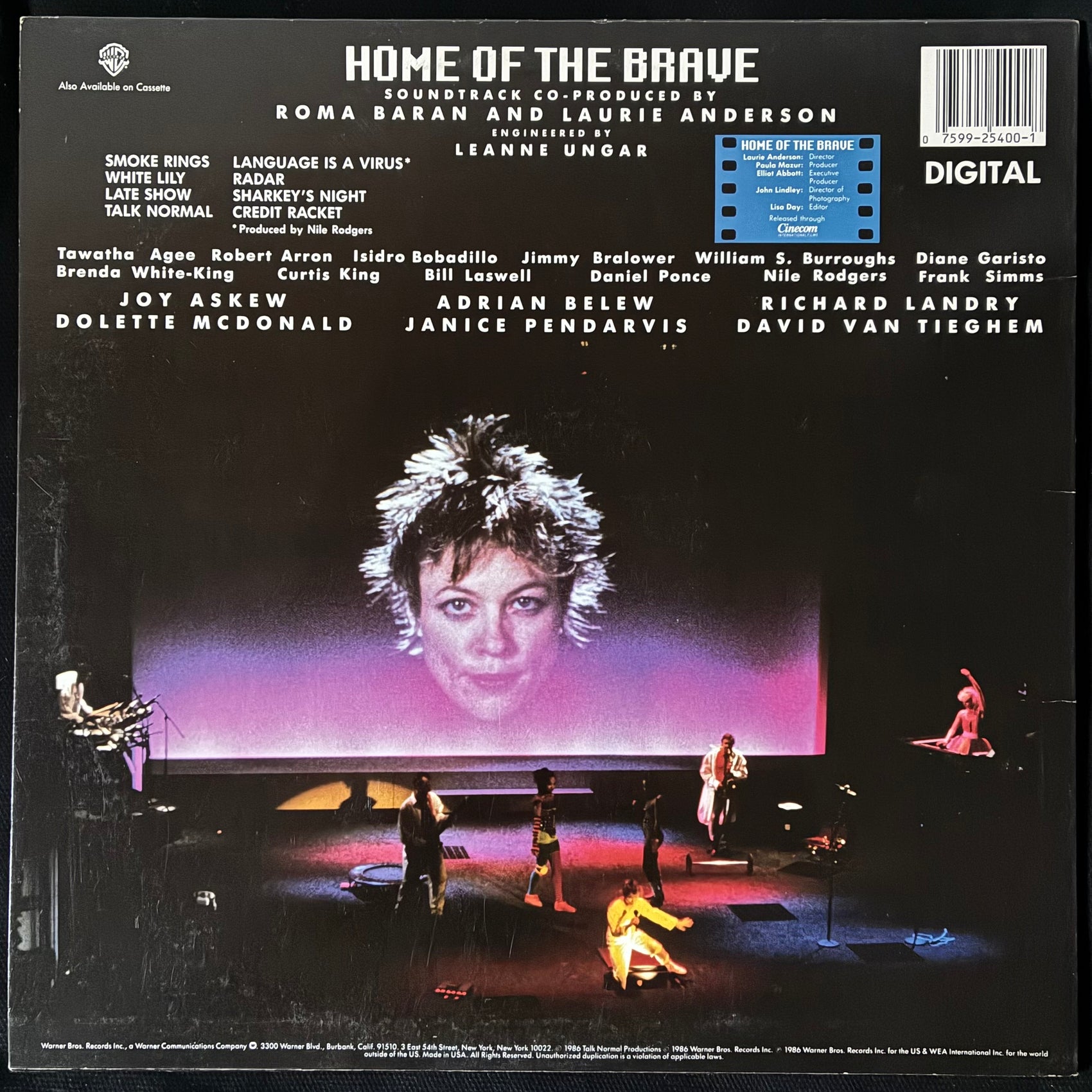 LAURIE ANDERSON - HOME OF THE BRAVE: A FILM BY LAURIE ANDERSON (USED VINYL 1986 US M-/EX+)
