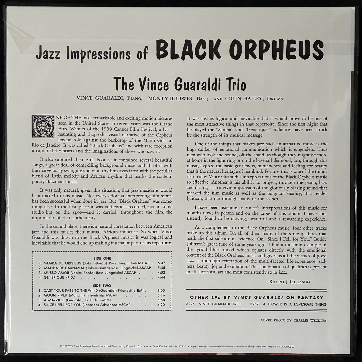VINCE GUARALDI TRIO - JAZZ IMPRESSIONS OF BLACK ORPHEUS (180GM) (USED VINYL 2023 US M-/M-)