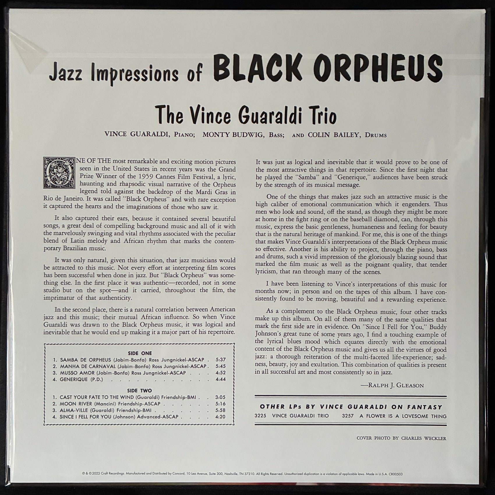 VINCE GUARALDI TRIO - JAZZ IMPRESSIONS OF BLACK ORPHEUS (180GM) (USED VINYL 2023 US M-/M-)