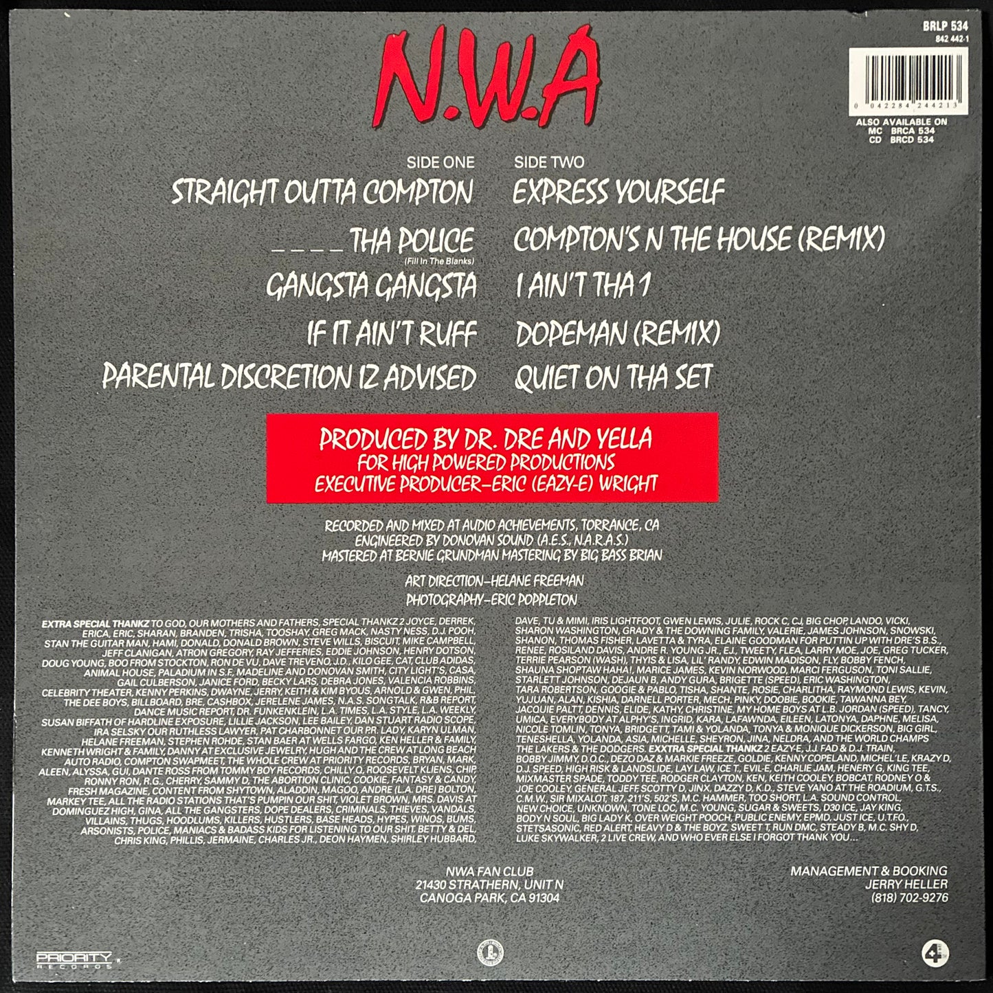 N.W.A. - STRAIGHT OUTTA COMPTON (USED VINYL 1989 UK/EU M-/M-)