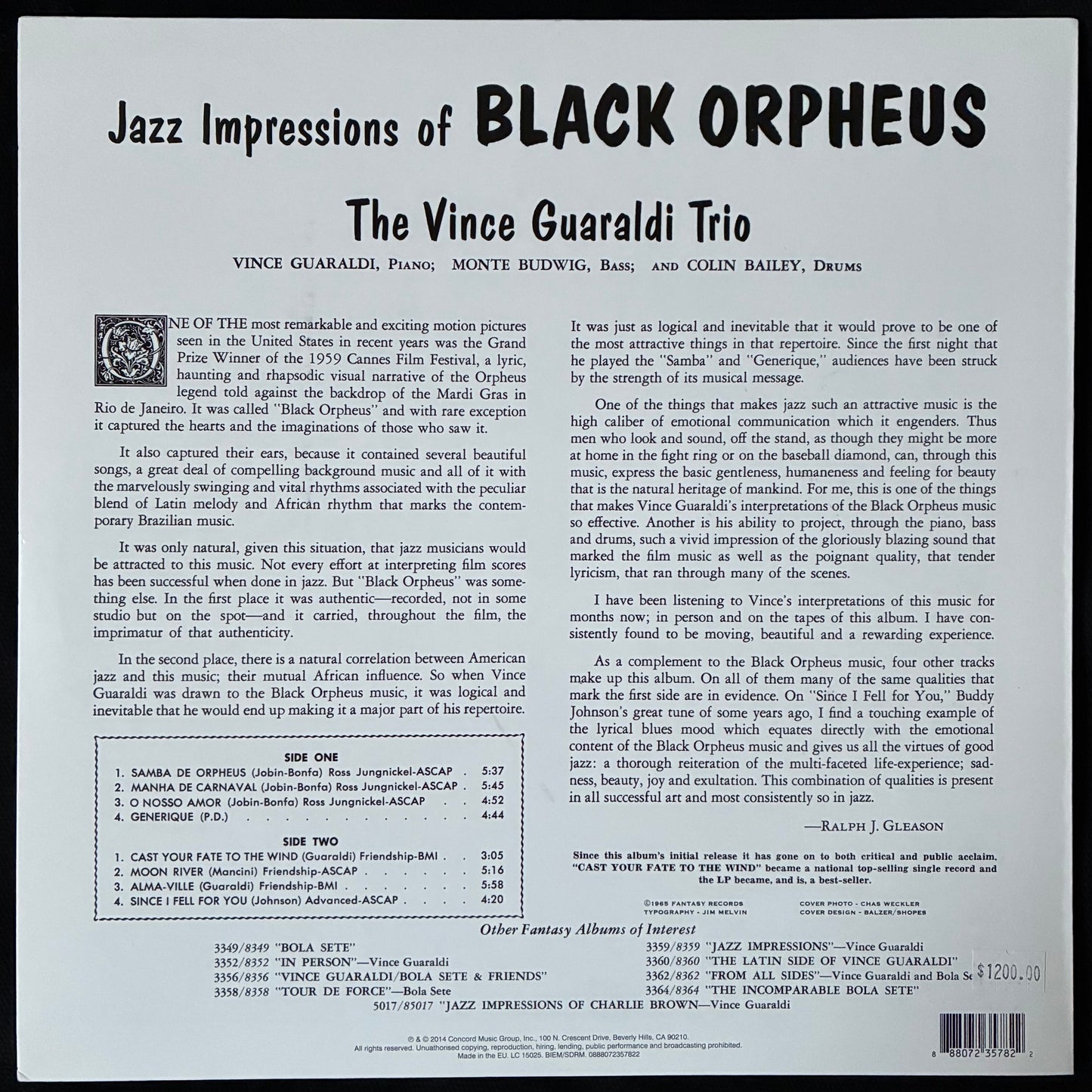 VINCE GUARALDI TRIO - CAST YOUR FATE TO THE WIND (USED VINYL 2014 EU M-/M-)