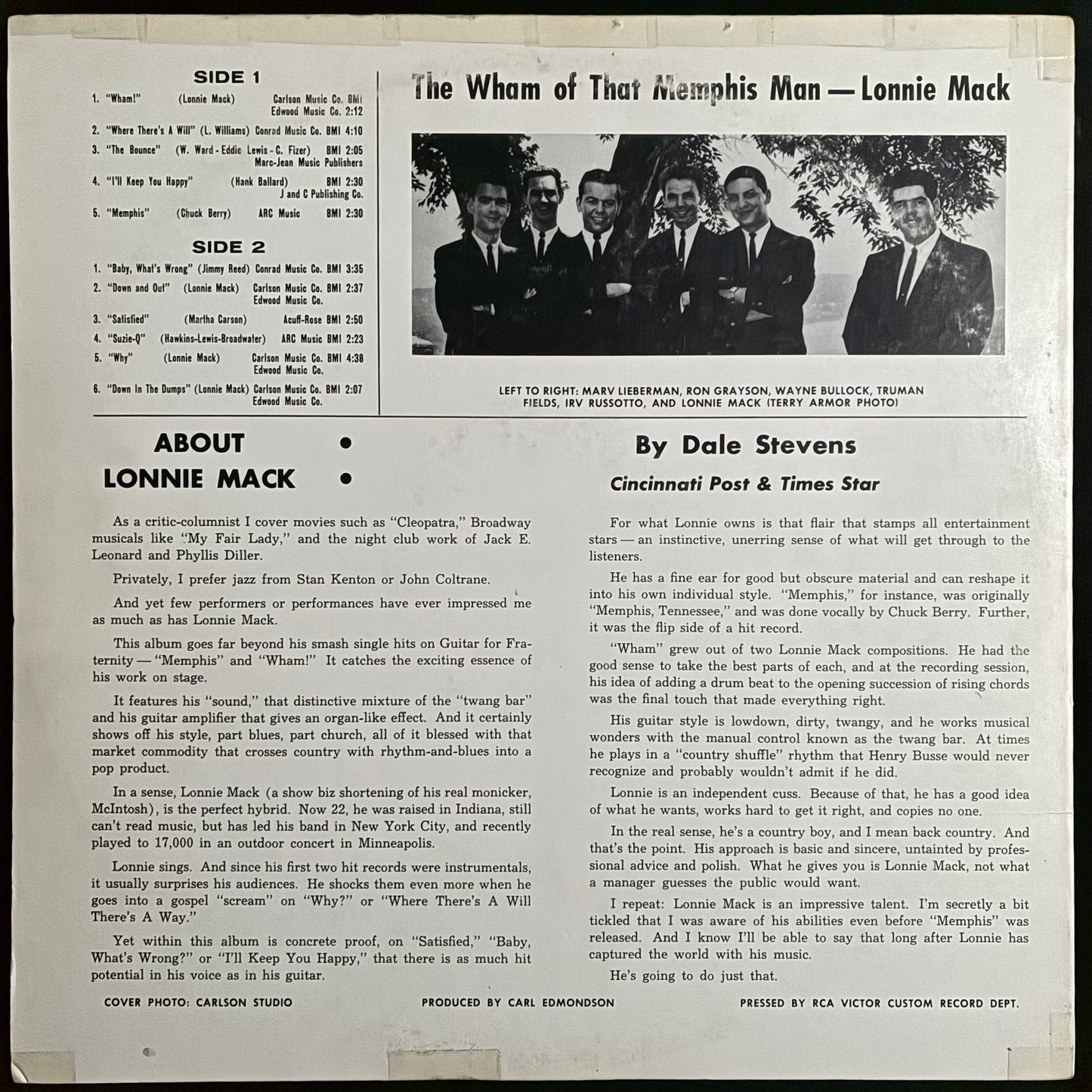LONNIE MACK - THE WHAM OF THAT MEMPHIS MAN! (USED VINYL 1963 US EX/EX)