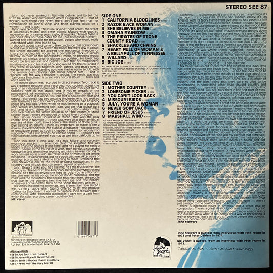 JOHN STEWART - "CALIFORNIA BLOODLINES" PLUS... (USED VINYL 1987 UK M-/M-)