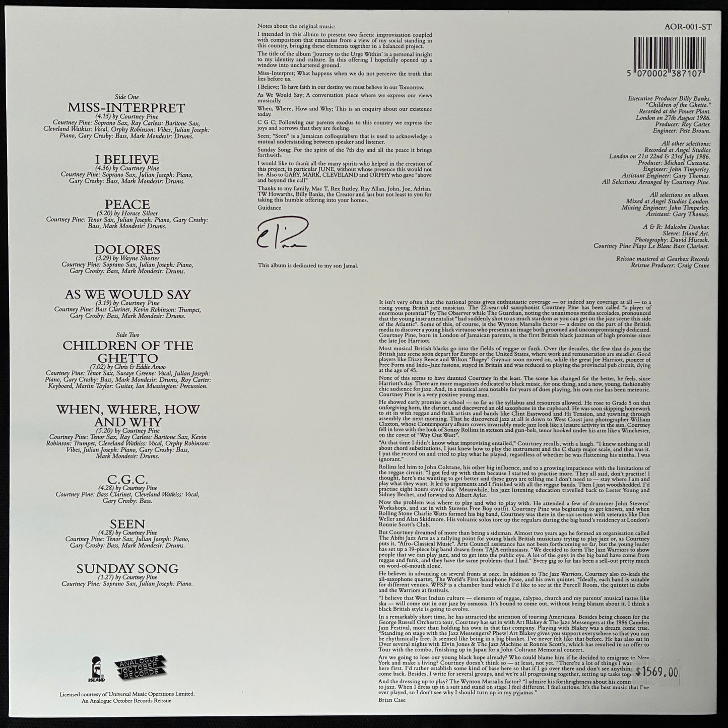 COURTNEY PINE - JOURNEY TO THE URGE WITHIN (USED VINYL 2023 UK M-/M-)