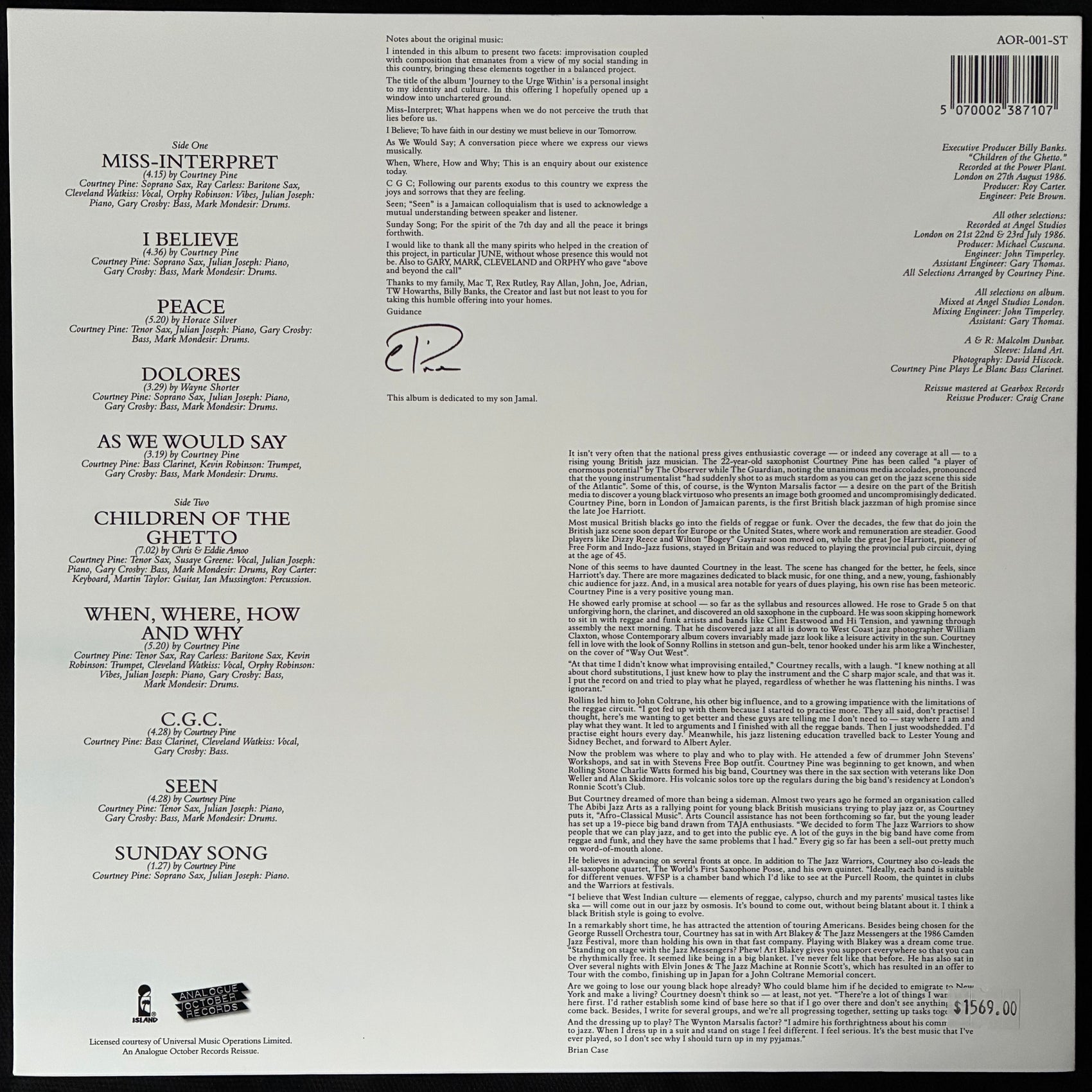COURTNEY PINE - JOURNEY TO THE URGE WITHIN (USED VINYL 2023 UK M-/M-)