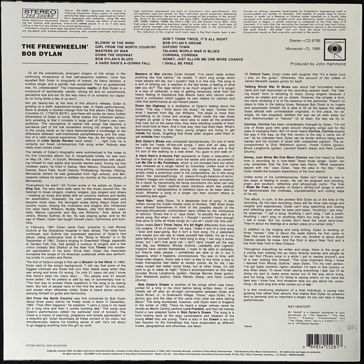 BOB DYLAN - THE FREEWHEELIN' BOB DYLAN (USED VINYL 2017 EU M-/M-)