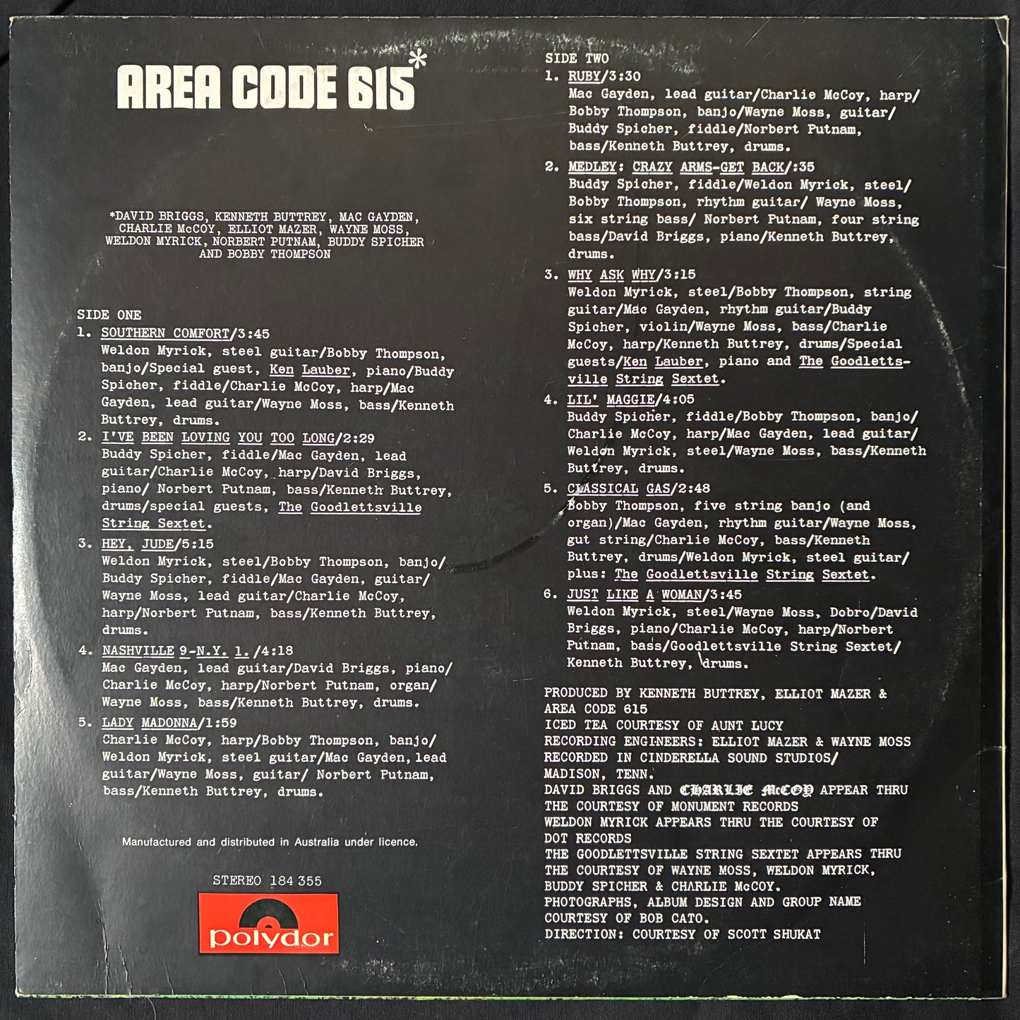 AREA CODE 615* - AREA CODE 615* (USED VINYL 1977 AUS EX+/EX+)