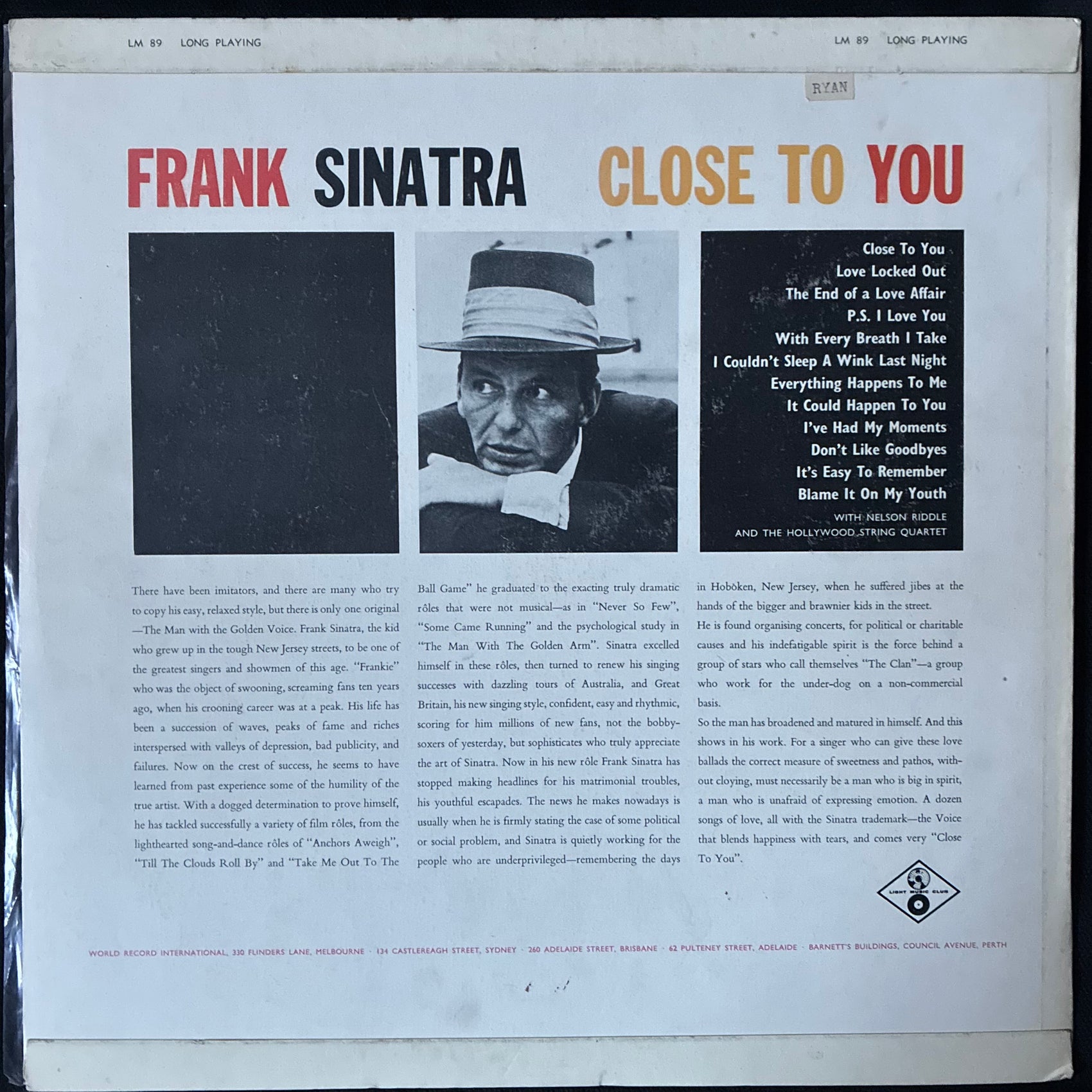 FRANK SINATRA - CLOSE TO YOU (MONO) (USED VINYL 1961 AUS M-/EX)