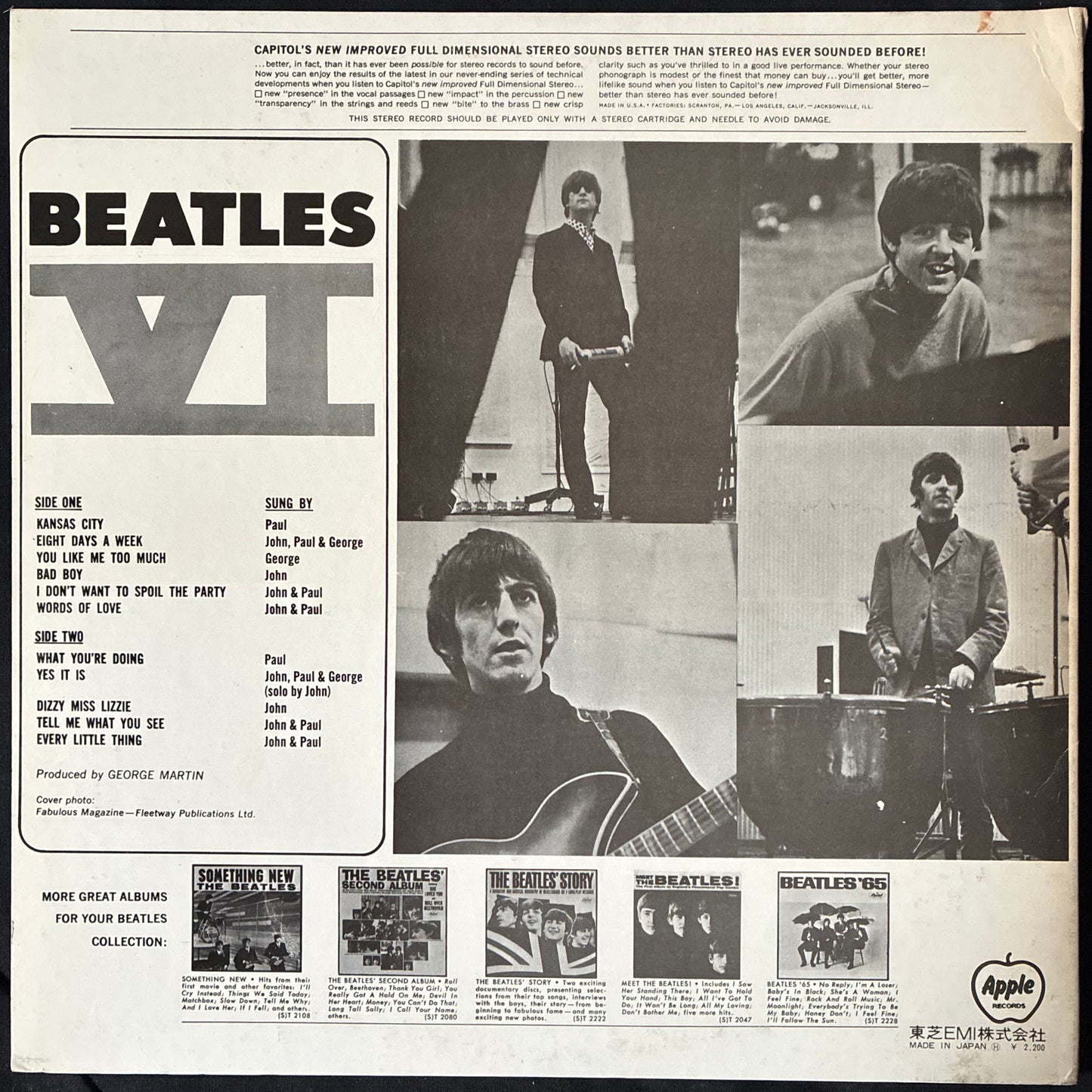 BEATLES - BEATLES VI (USED VINYL 1974 JAPAN M-/EX)